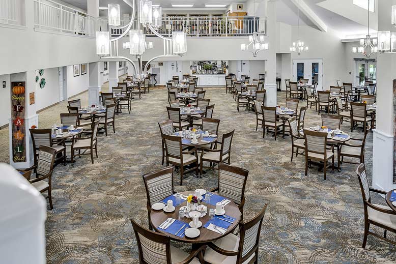 The dining room at Chesterfield Heights set for mealtime