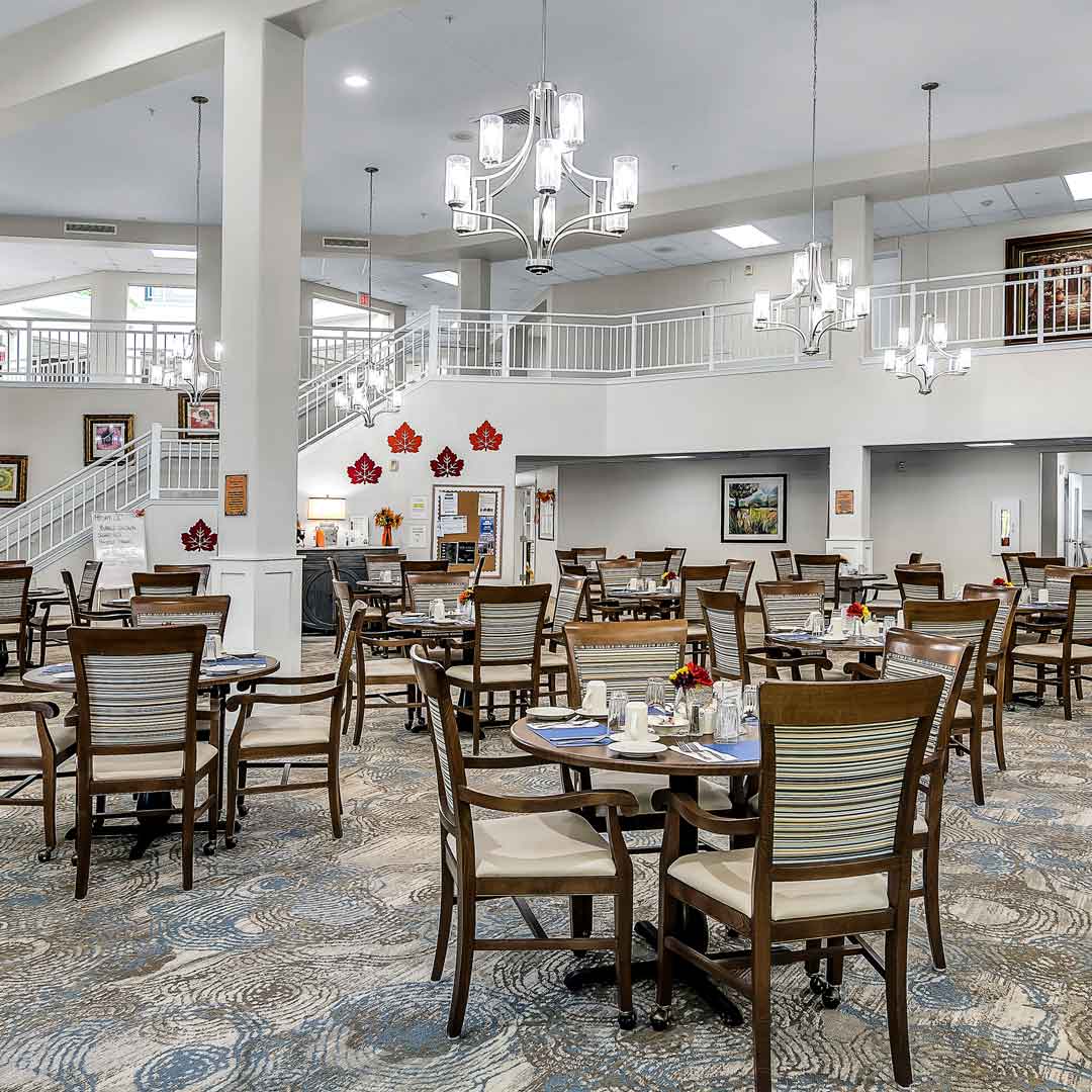 The dining room at Chesterfield Heights set for mealtime
